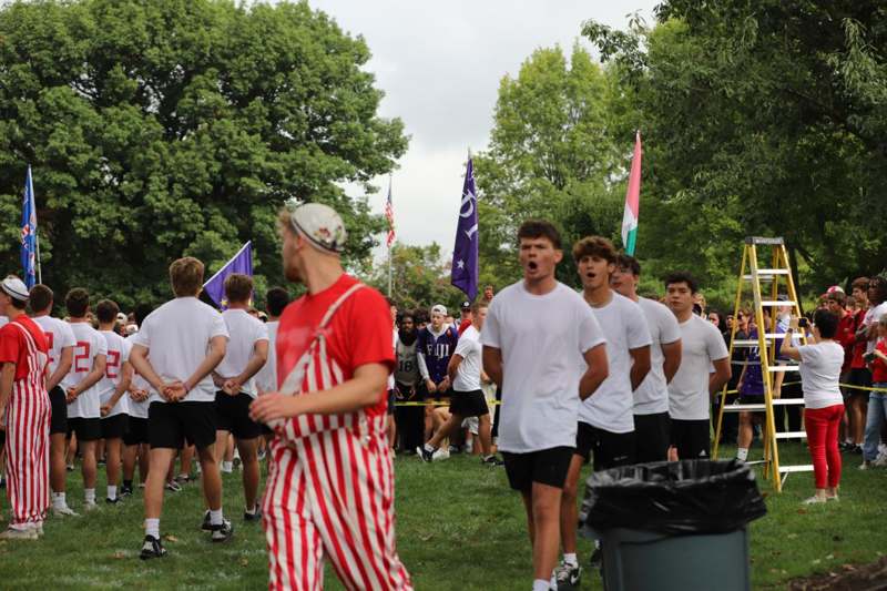 a group of people in a park