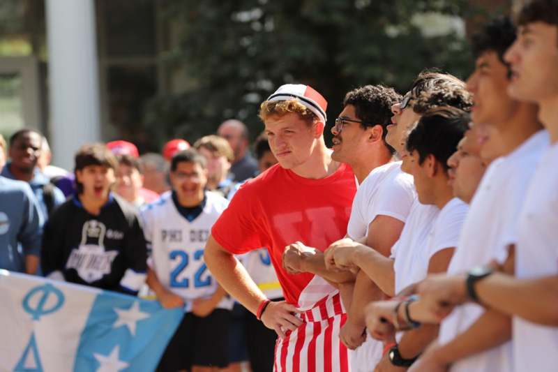 a group of people standing in a crowd