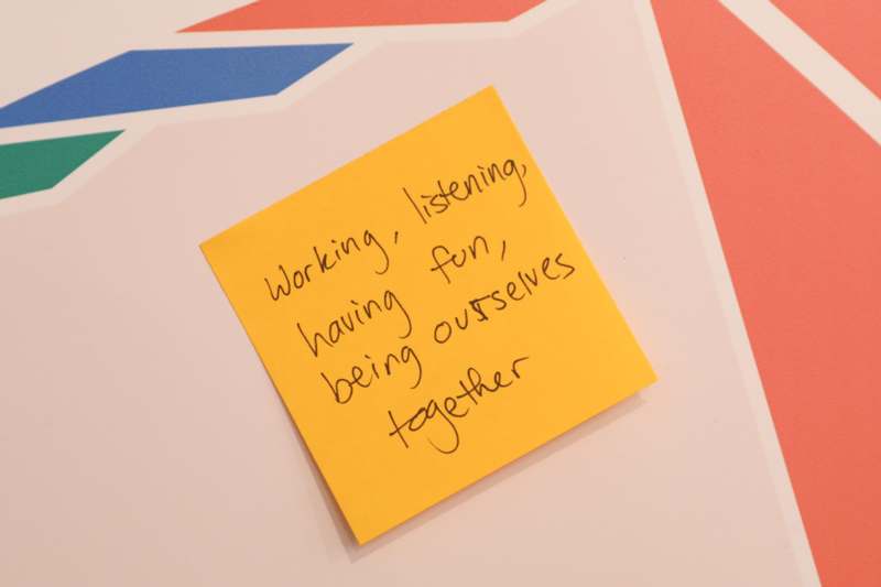 a yellow post-it note on a wall