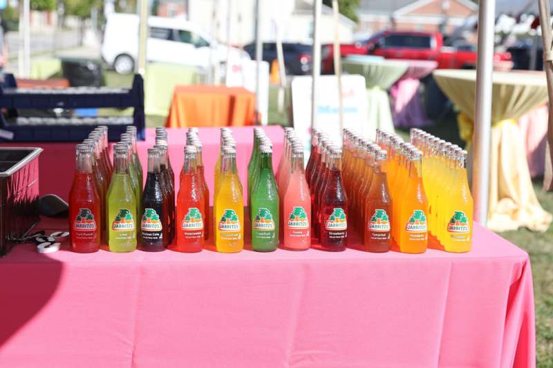 a table with bottles of liquid