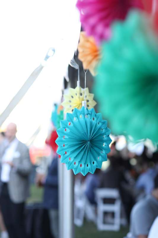 a group of paper decorations