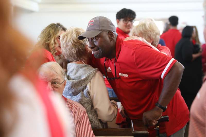 a man in a red shirt