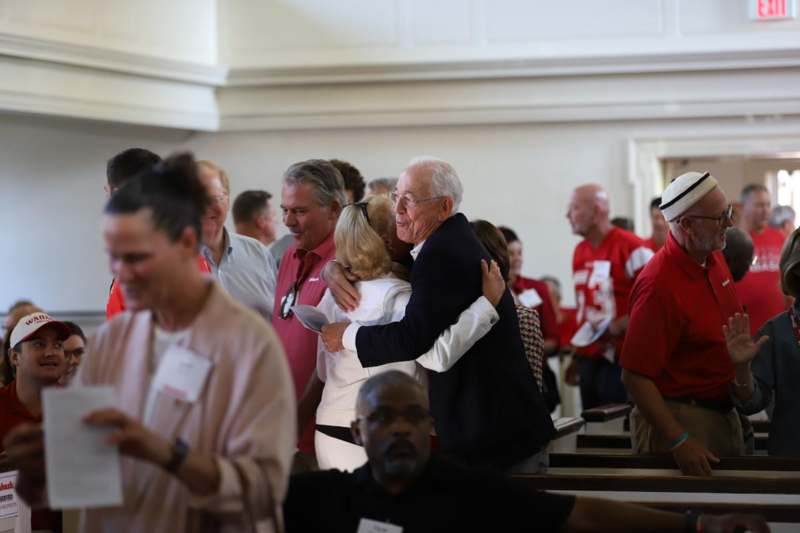 a group of people in a church