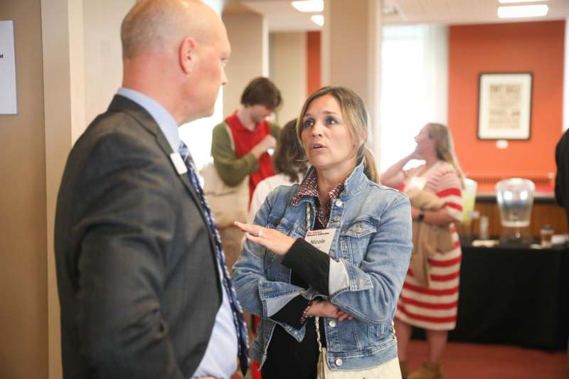 a man and woman talking