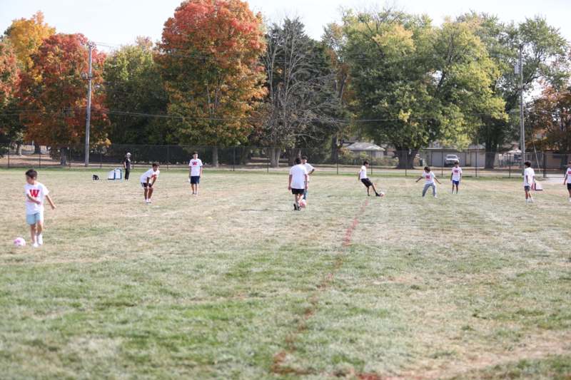 a group of people playing football