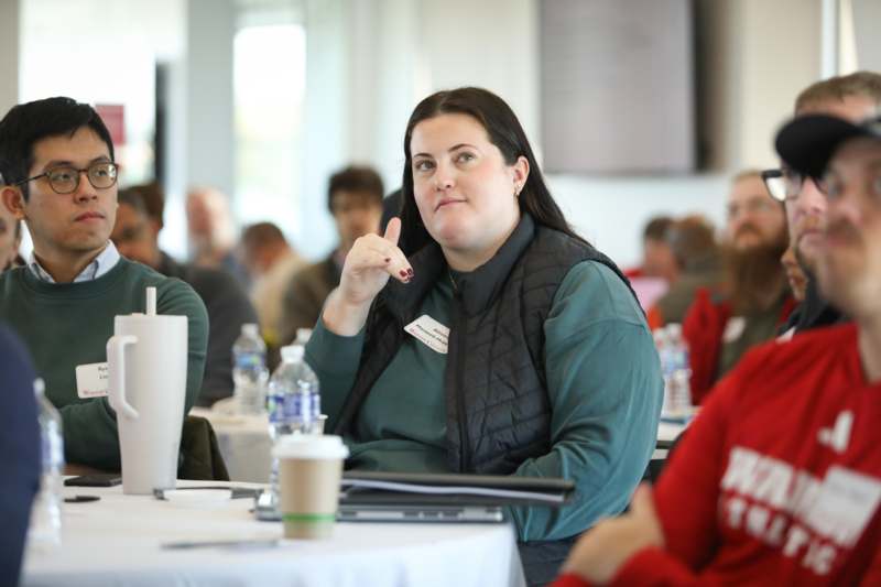 a woman sitting at a table