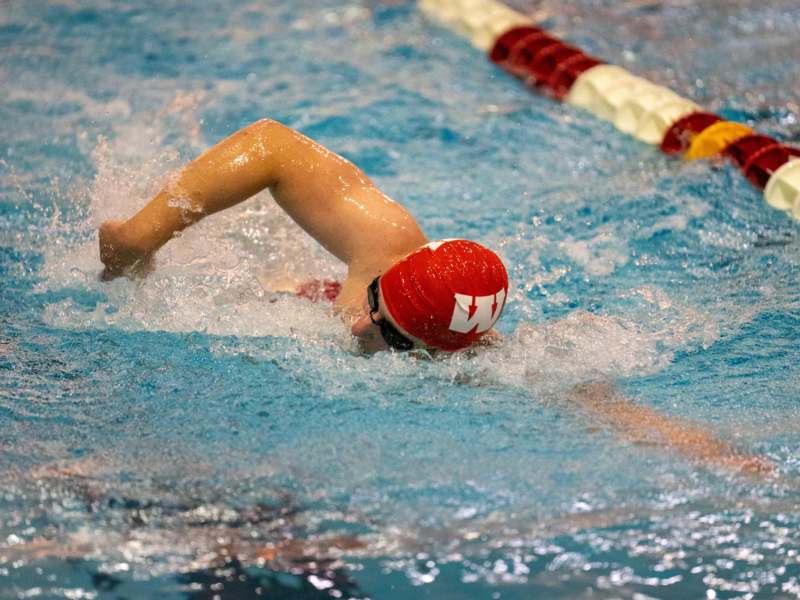 a person swimming in a pool
