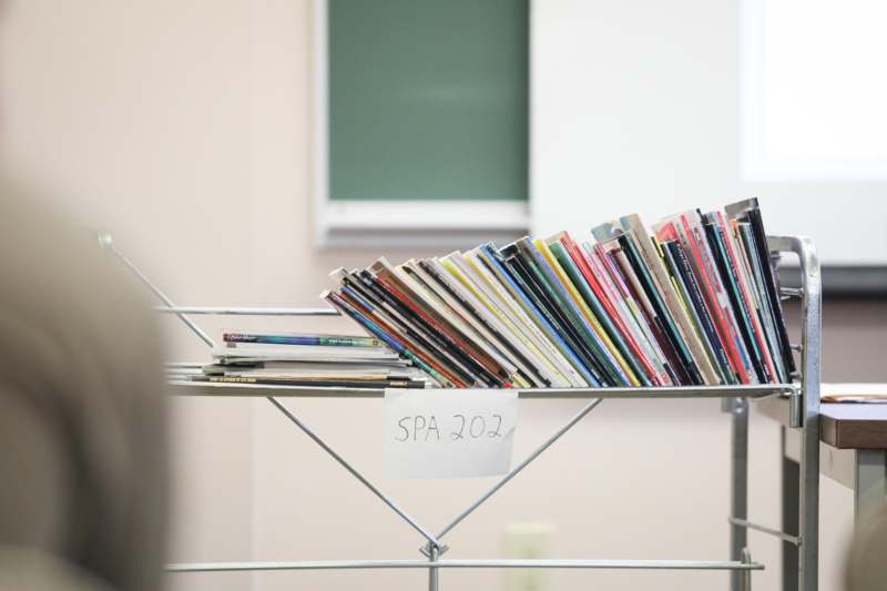 a shelf with books on it