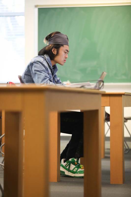 a man sitting at a desk with a laptop