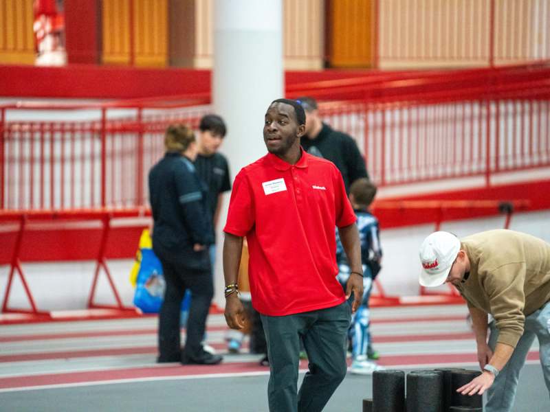 a man in a red shirt