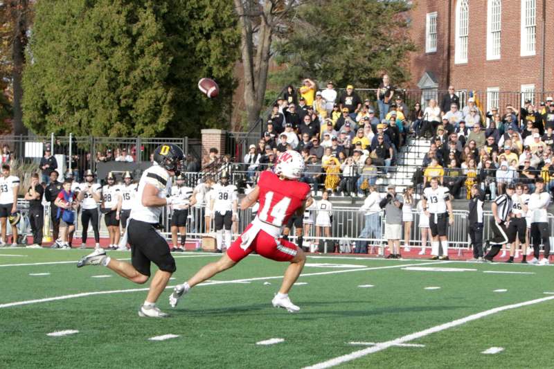 a football player running with a football in the air