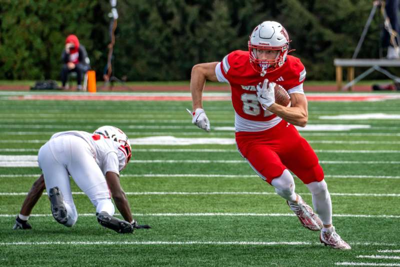 a football player running with a football in his hand