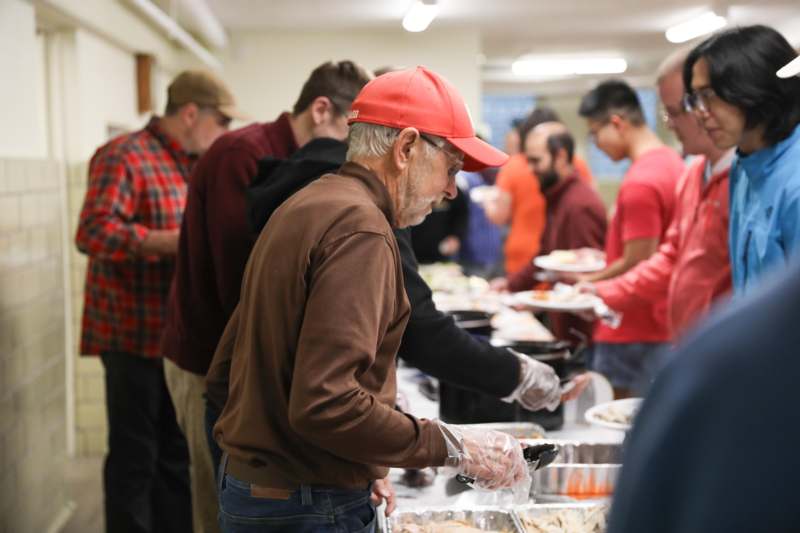 a group of people in a line