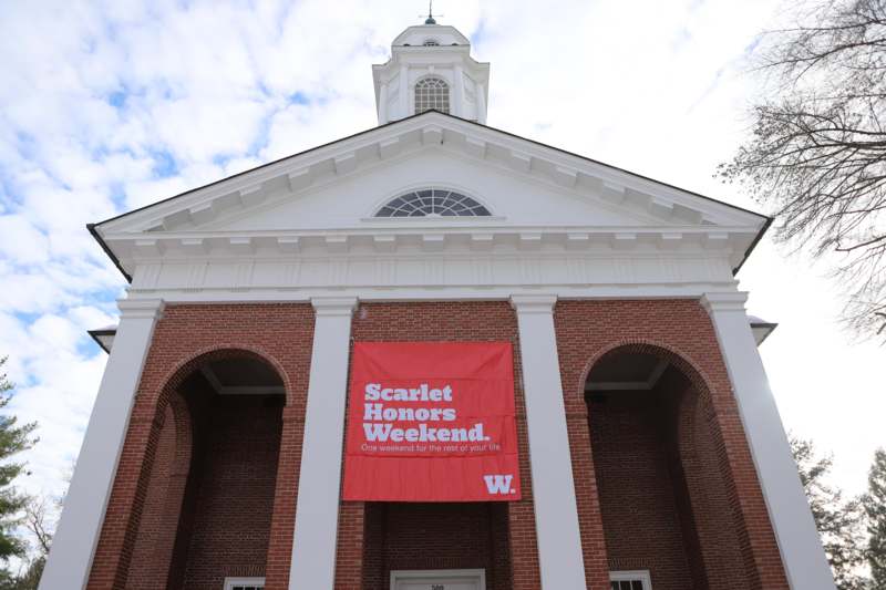 a building with a banner on the front