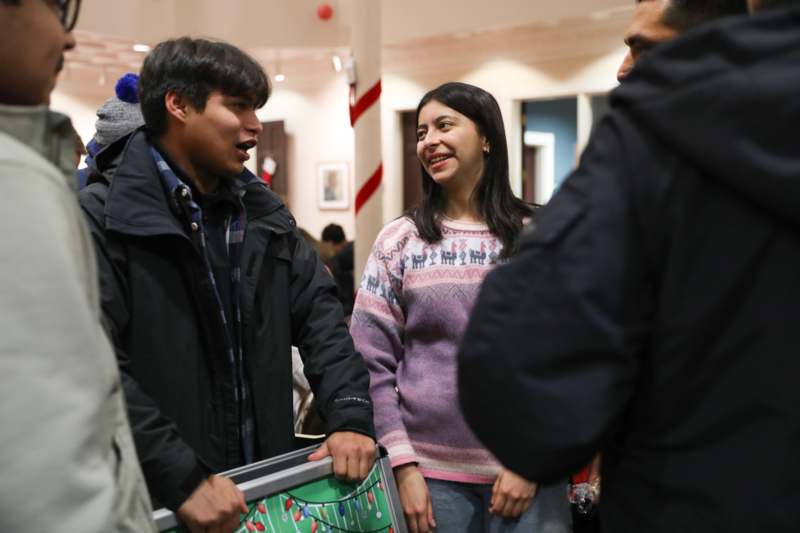 a group of people talking