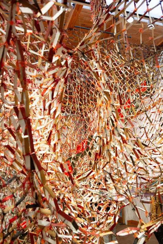 a net with red and white strips