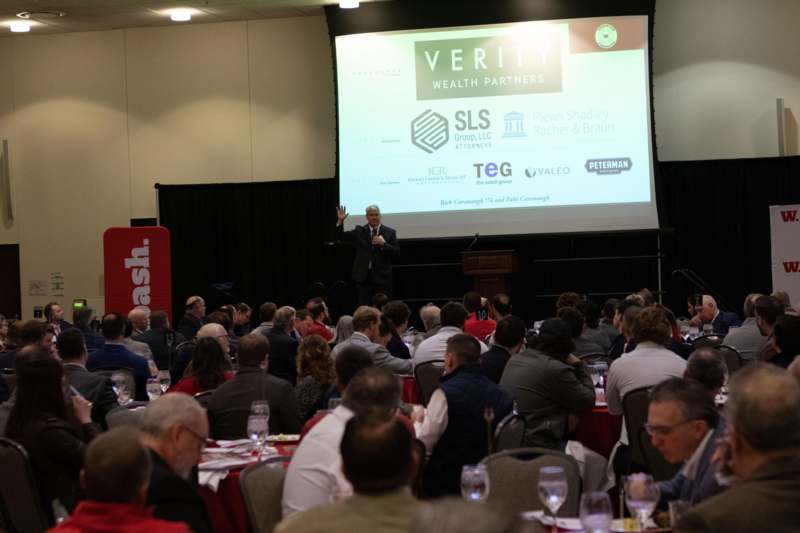 2026 Wabash Club of Indianapolis Leadership Breakfast - a man standing in front of a large group of people