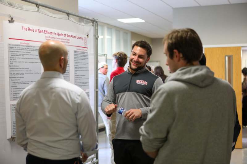 a group of people standing in a room