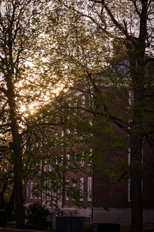 a building with trees in the background