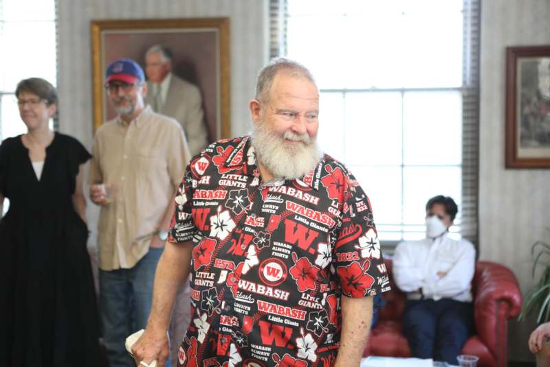 a man in a red shirt