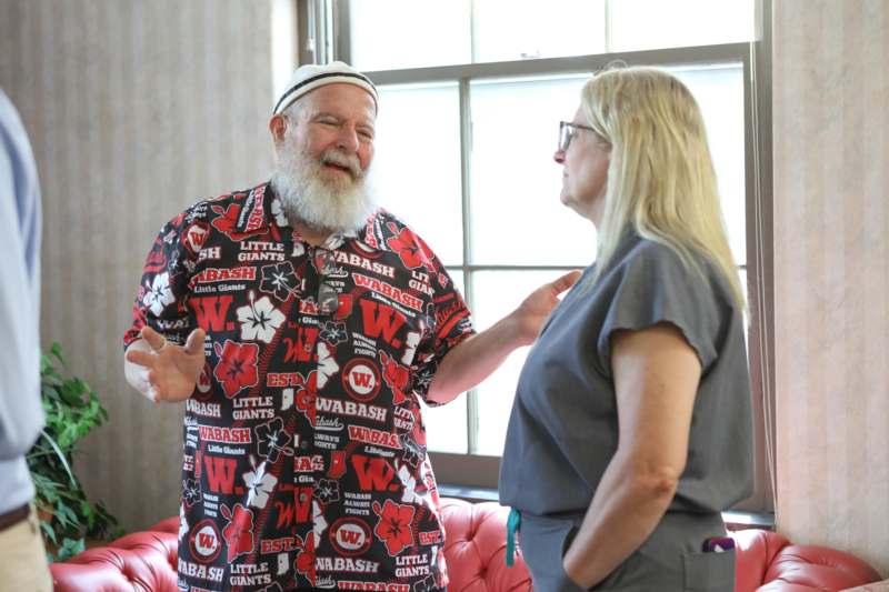a man and woman talking