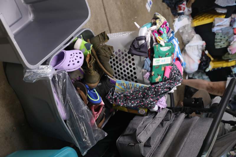 a laundry basket full of clothes