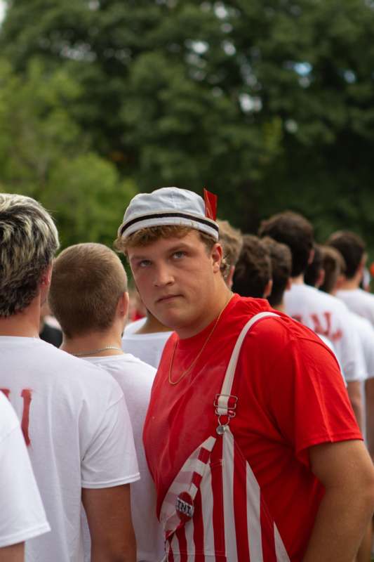 a man in a red shirt