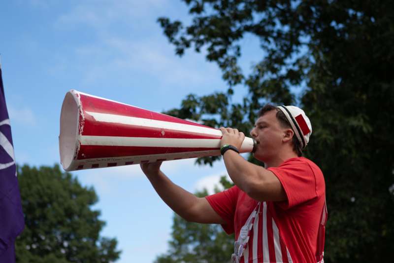 a man holding a megaphone