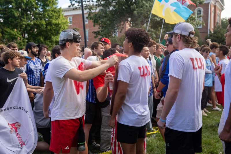 a group of people standing in a crowd