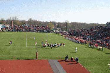 a high angle view of a football game